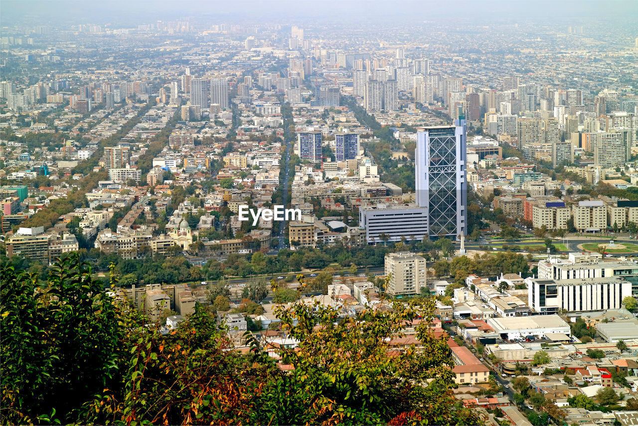 Aerial view of santiago as seen from san cristobal hill in santiago, chile, south america