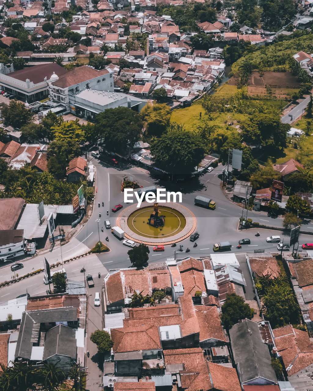 High angle view of buildings in city