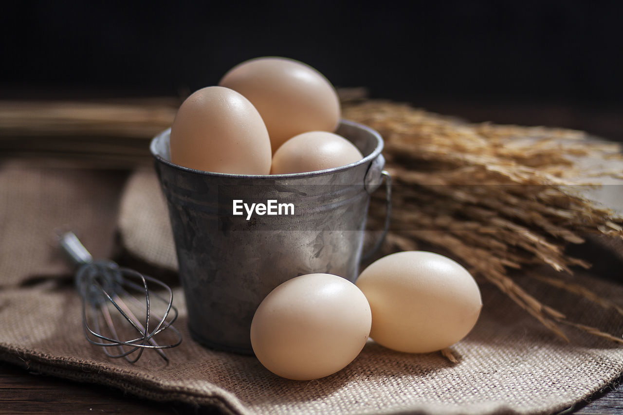 Close-up of eggs on table