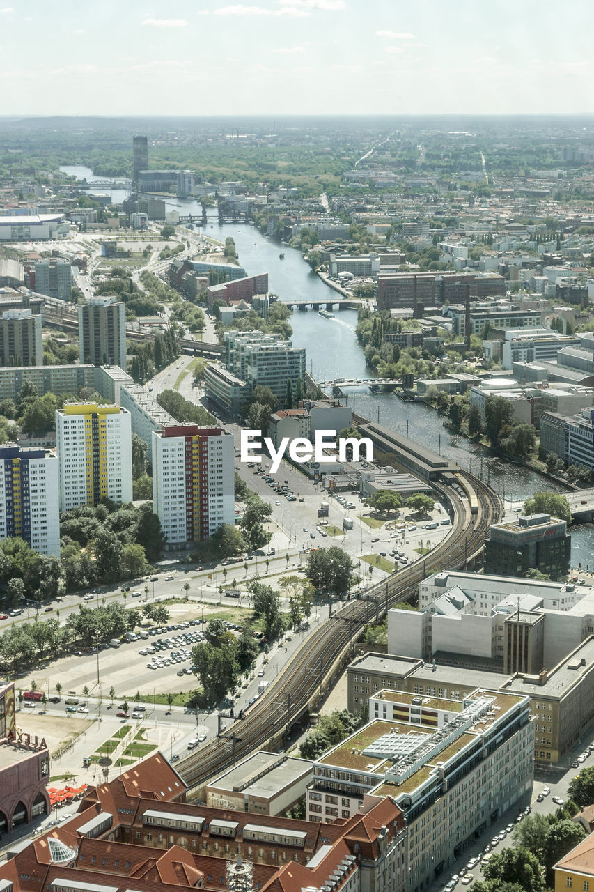 High angle view of buildings in city