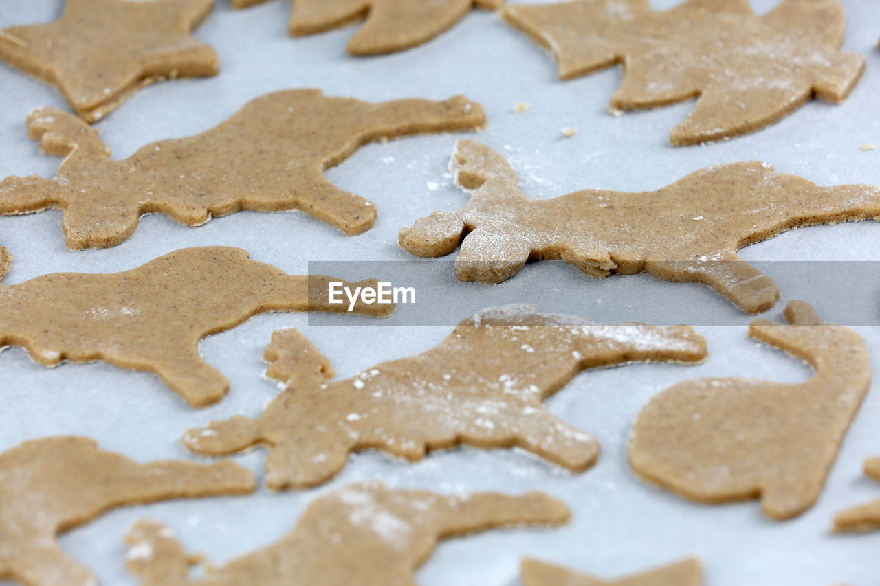 High angle view of cookies on table