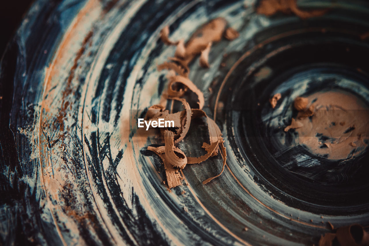 Pieces of clay on a potter's wheel close-up. workshop pottery. master crock. cultural traditions. 