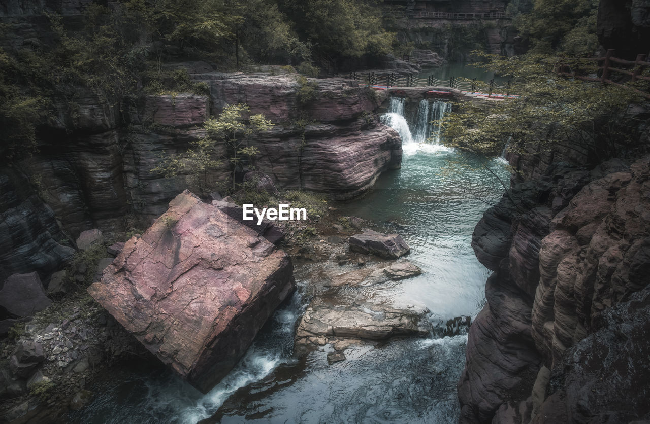 Scenic view of waterfall in forest