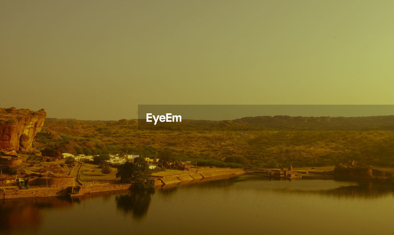 Scenic view of lake against clear sky