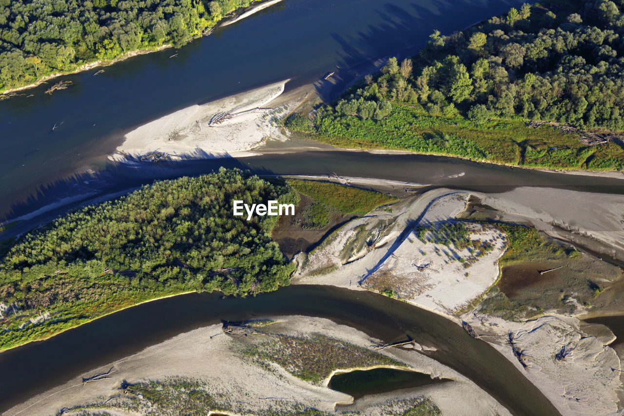 Aerial photo of gravel bars on the drava river