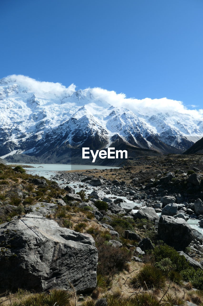 Scenic view of snowcapped mountains against sky