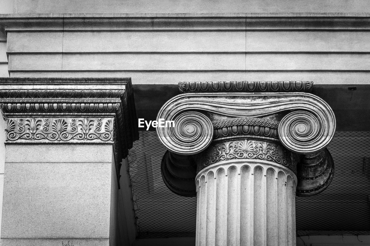 black and white, white, black, architecture, monochrome, monochrome photography, column, built structure, no people, building exterior, iron, day, pattern, outdoors, building, security, close-up