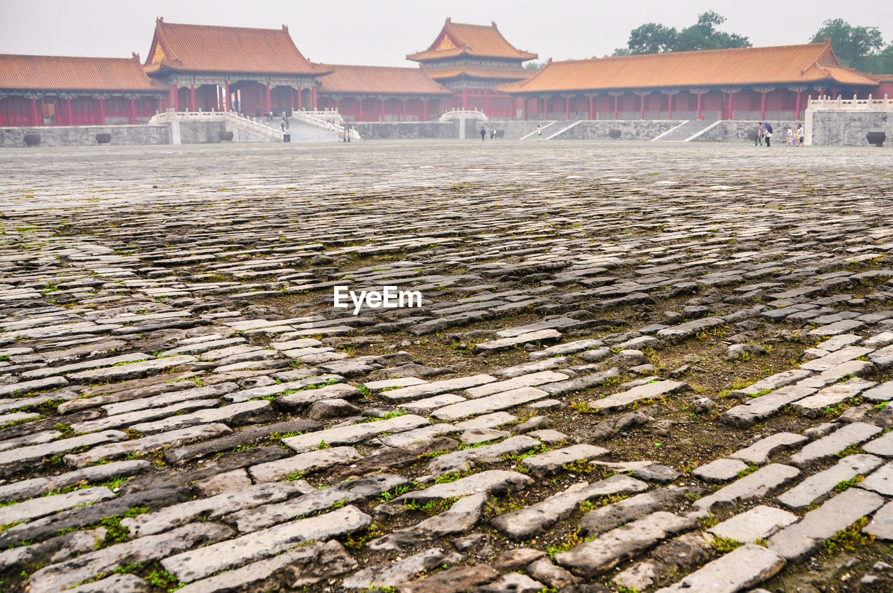 Exterior of forbidden city during foggy weather