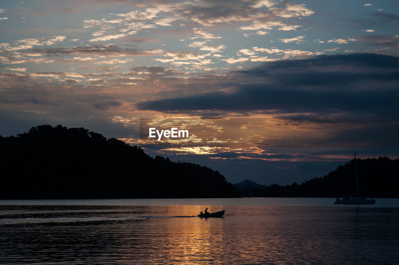 Scenic view of lake against sky during sunset