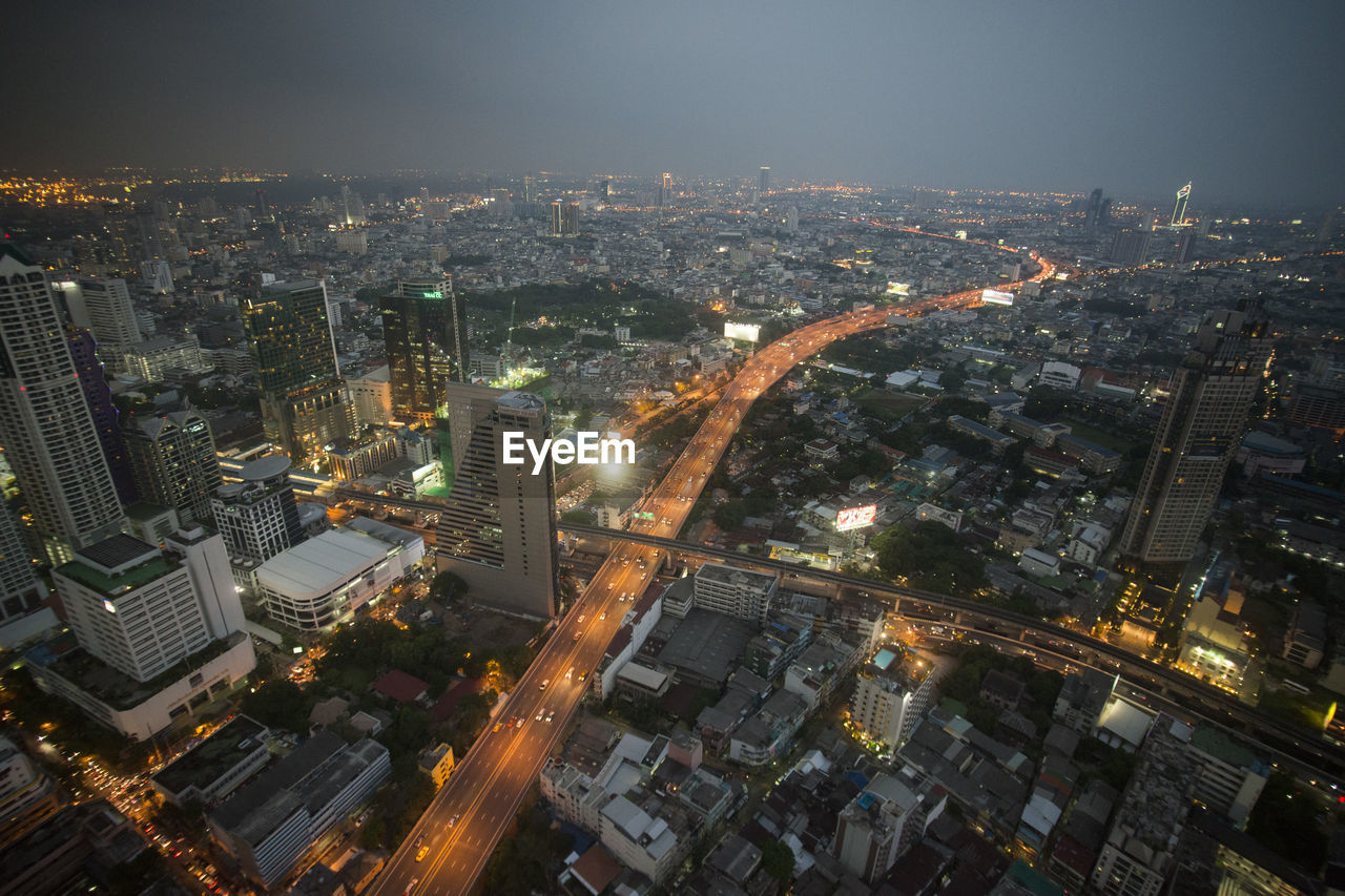 Aerial view of city at night