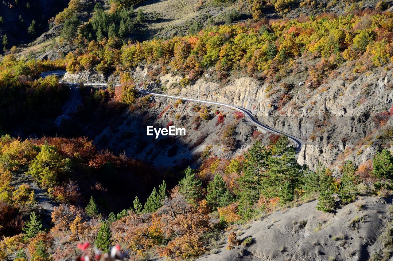 HIGH ANGLE VIEW OF MOUNTAIN ROAD