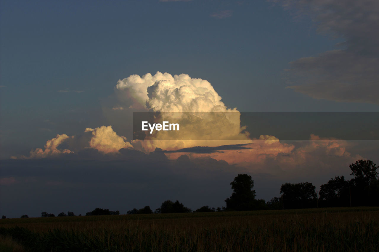 Scenic view of field against sky at sunset