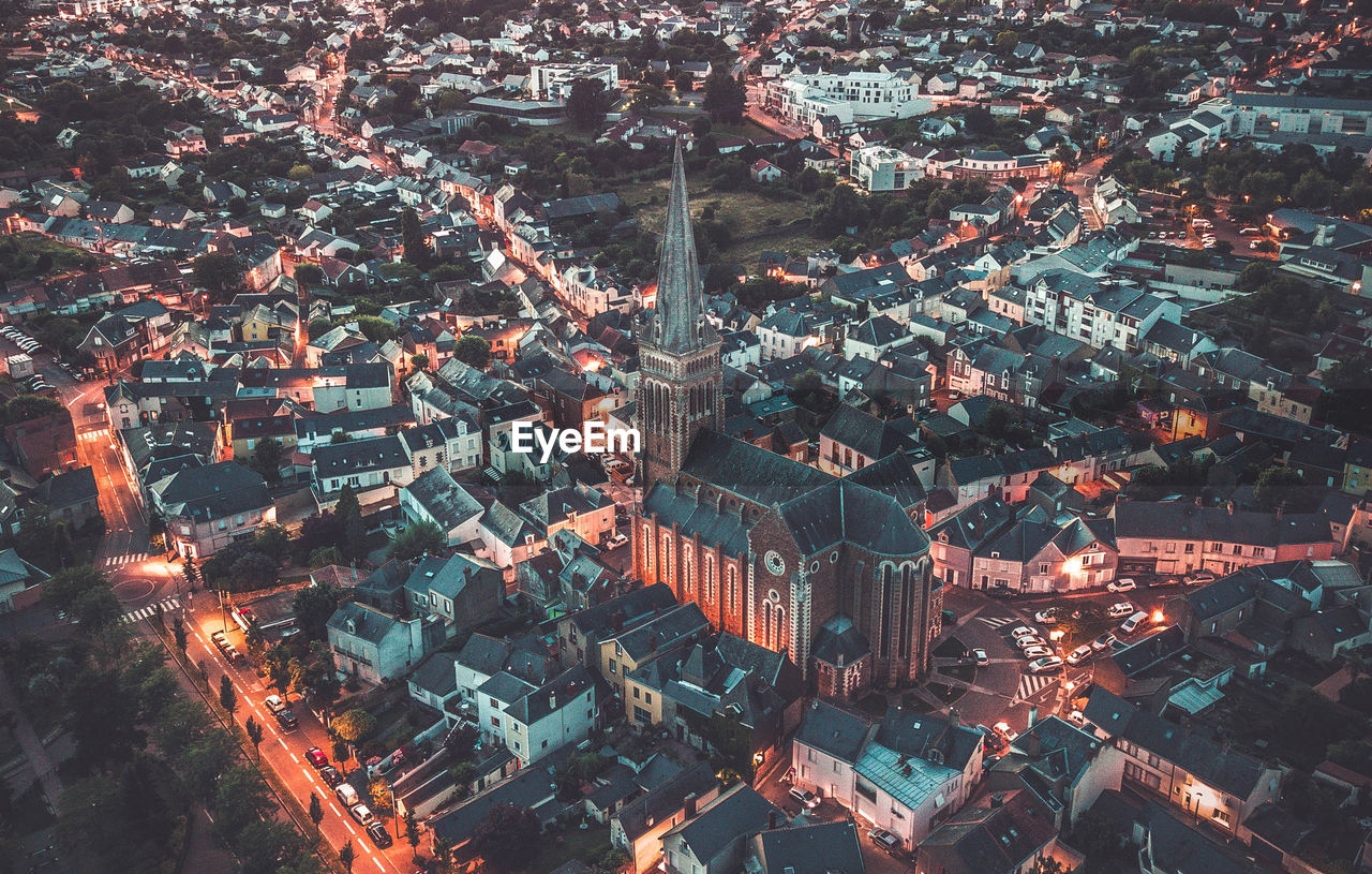 Aerial view of buildings in town