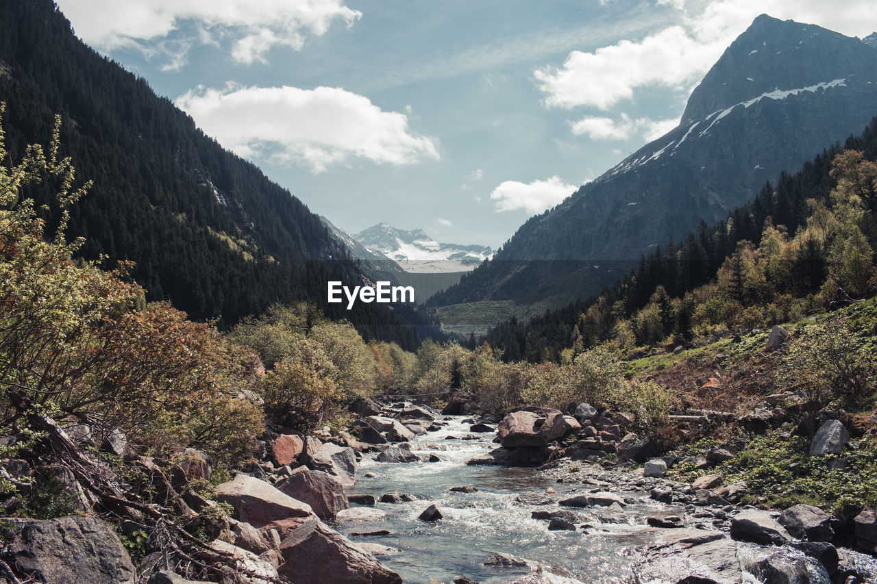 View of river passing through mountains