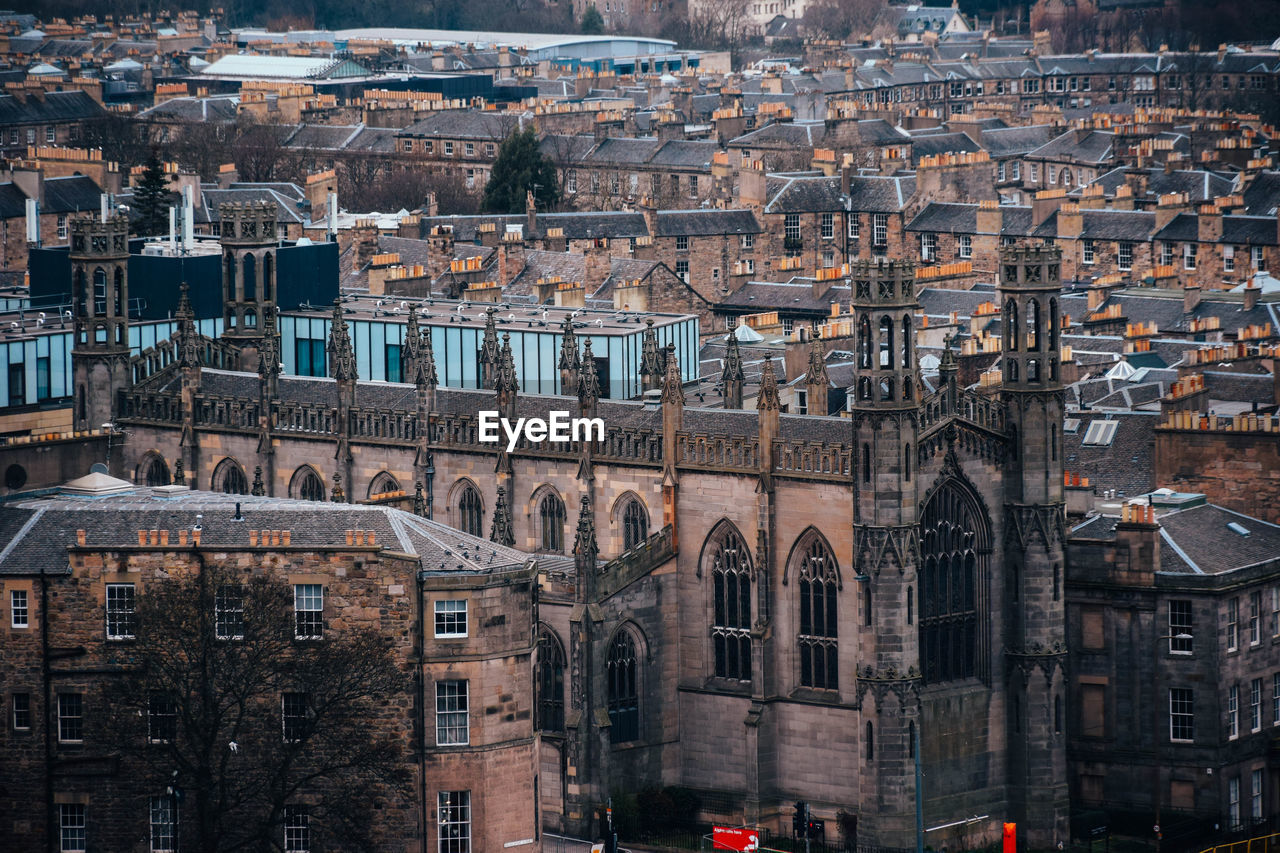 High angle view of buildings in city