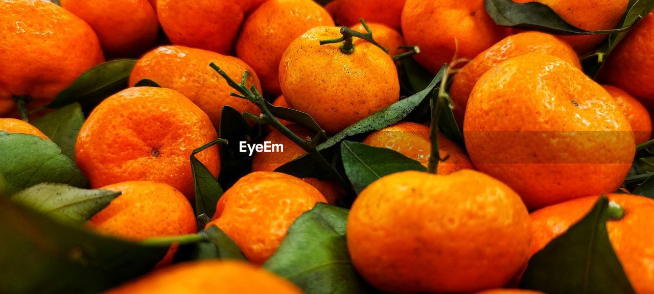 View of piles of fresh oranges