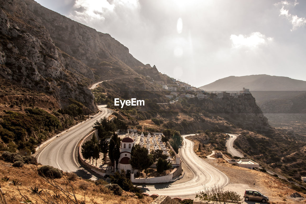 High angle view of winding road on mountain