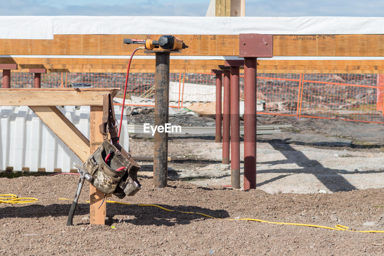 Tool belt hanging at construction site