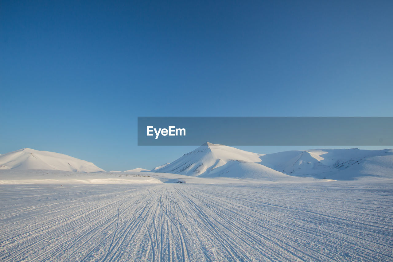 Scenic view of landscape against clear blue sky