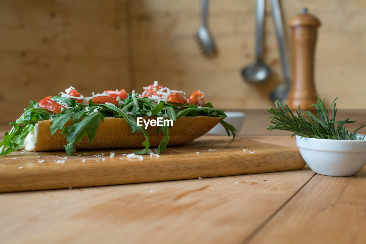 Close-up of chopped vegetables on cutting board