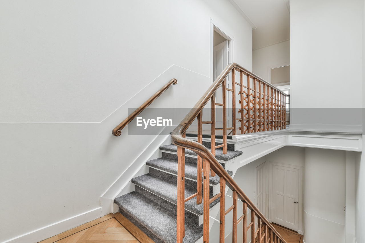 High angle view of spiral staircase in building