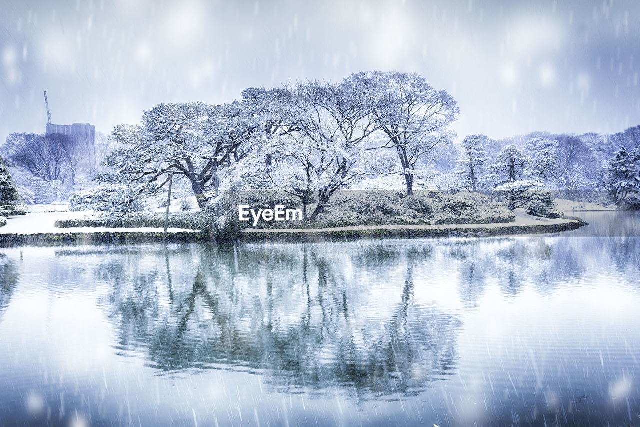 Scenic view of lake against sky during winter
