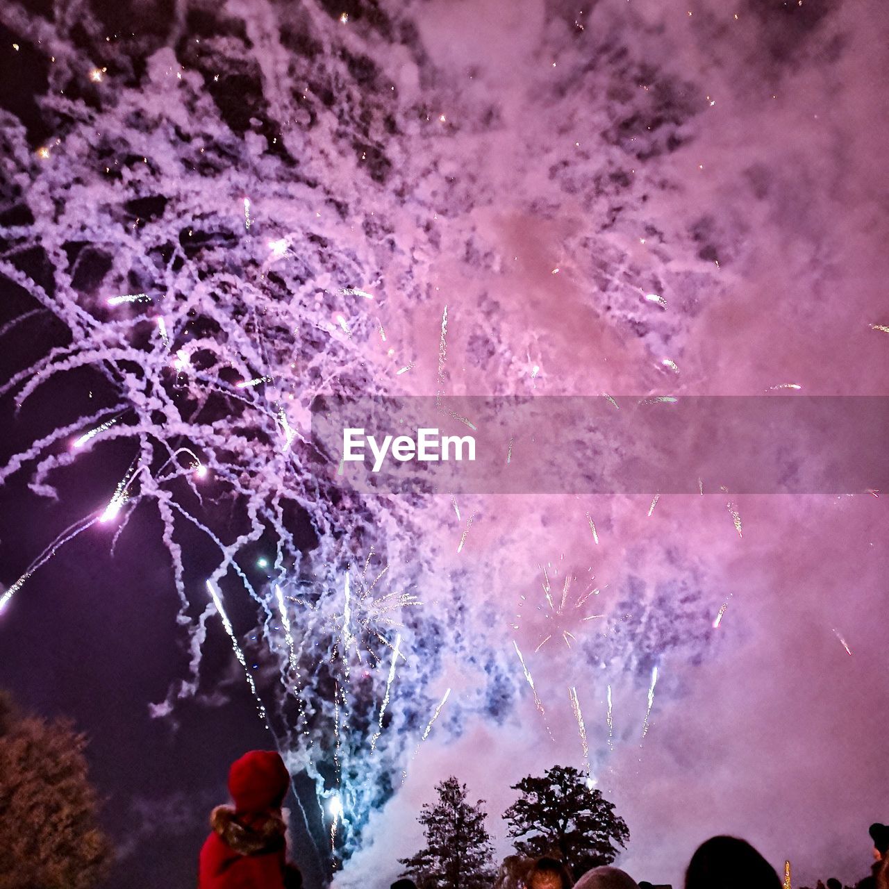 Low angle view of fireworks against sky at night