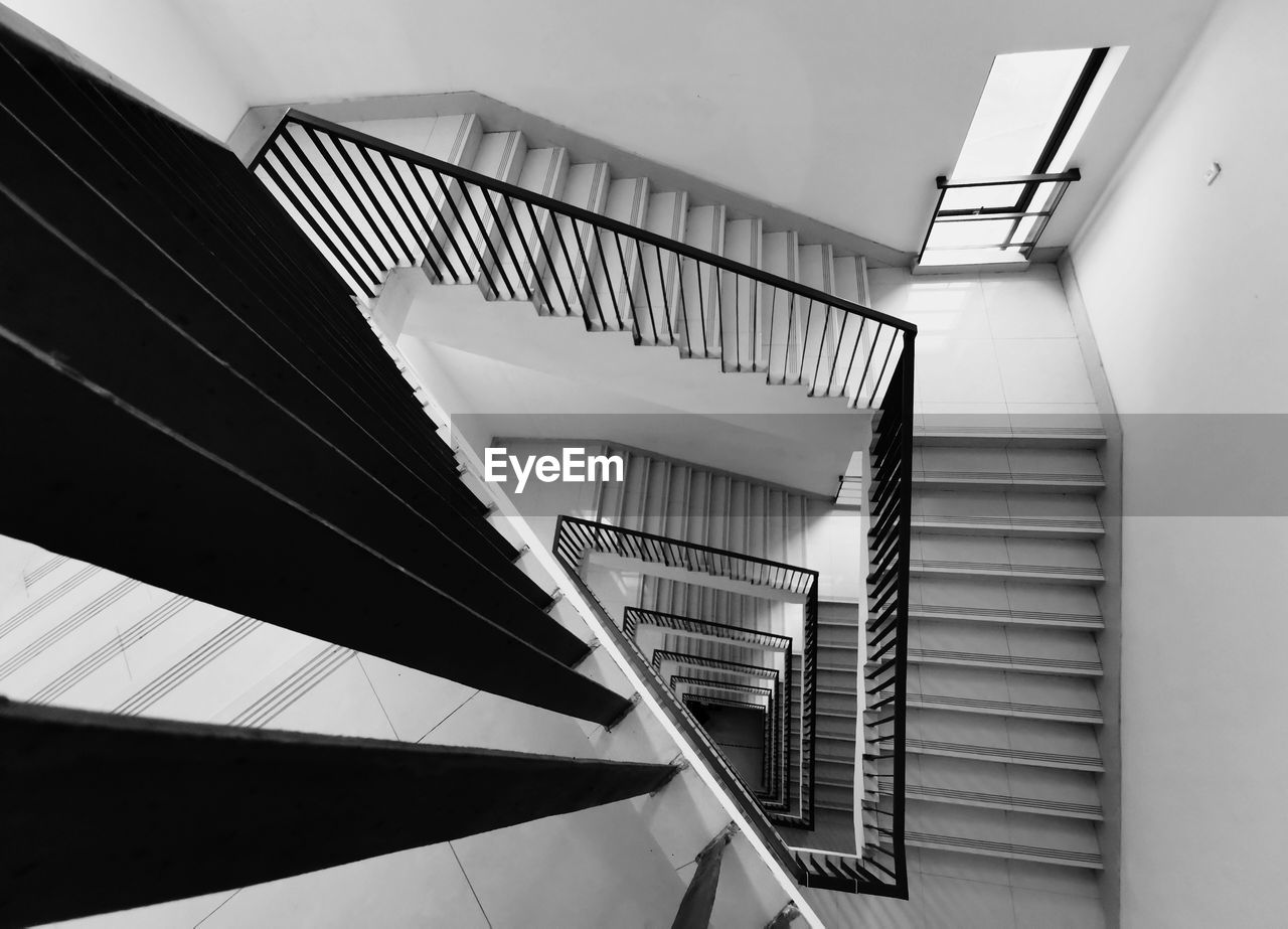 Low angle view of spiral staircase of building