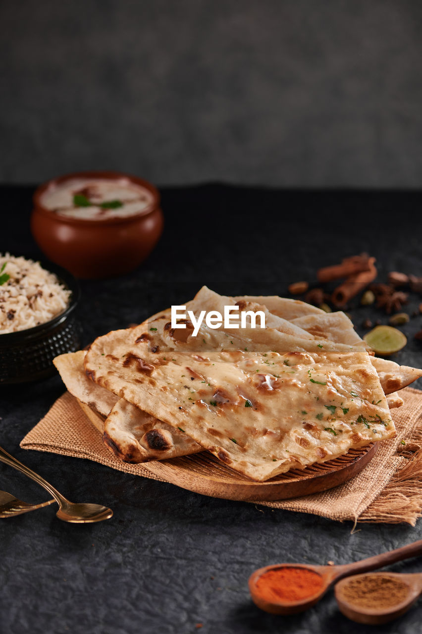 close-up of food served on table