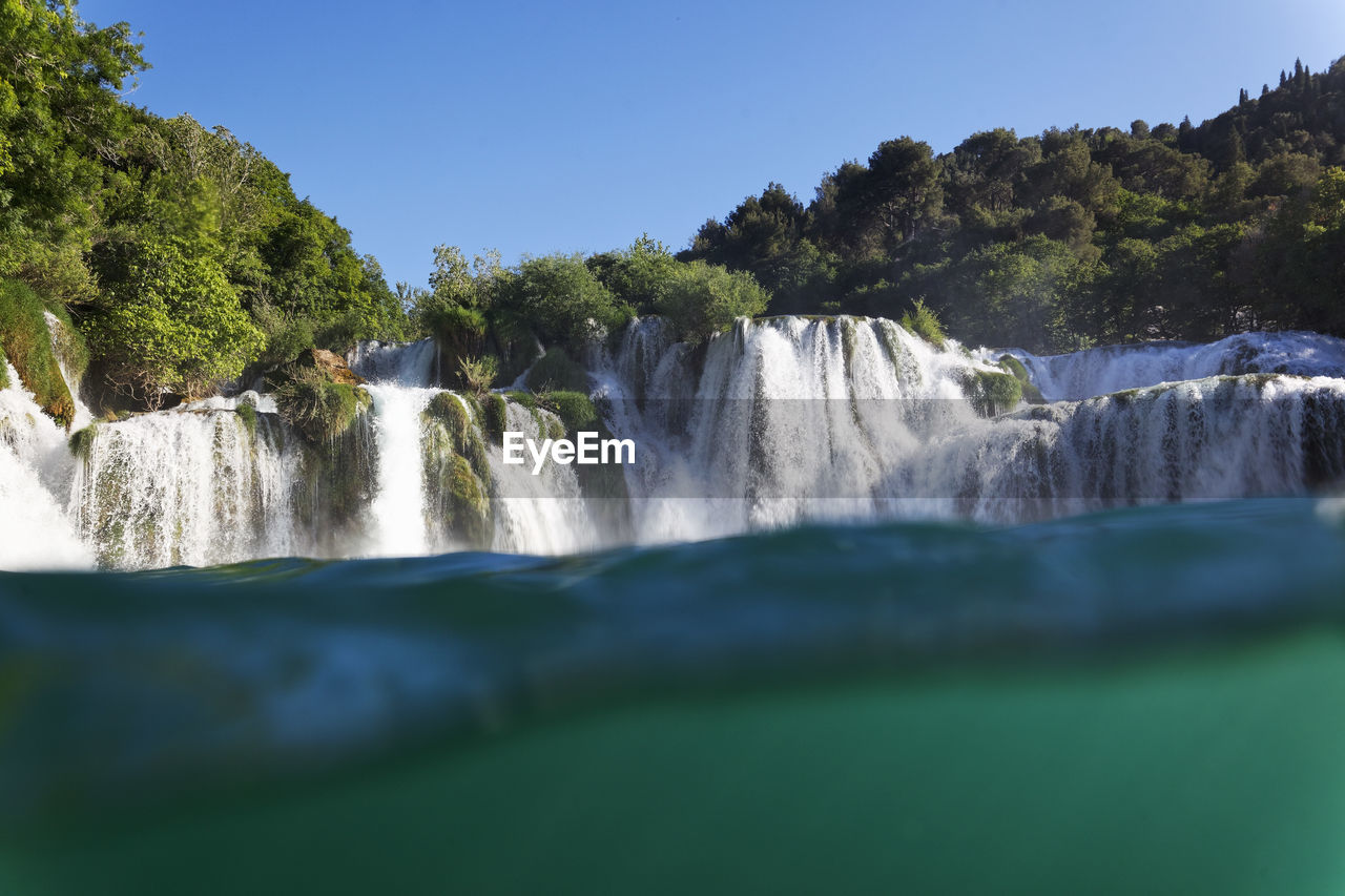 Underwater view of skradinski buk waterfall in krka national park, croatia