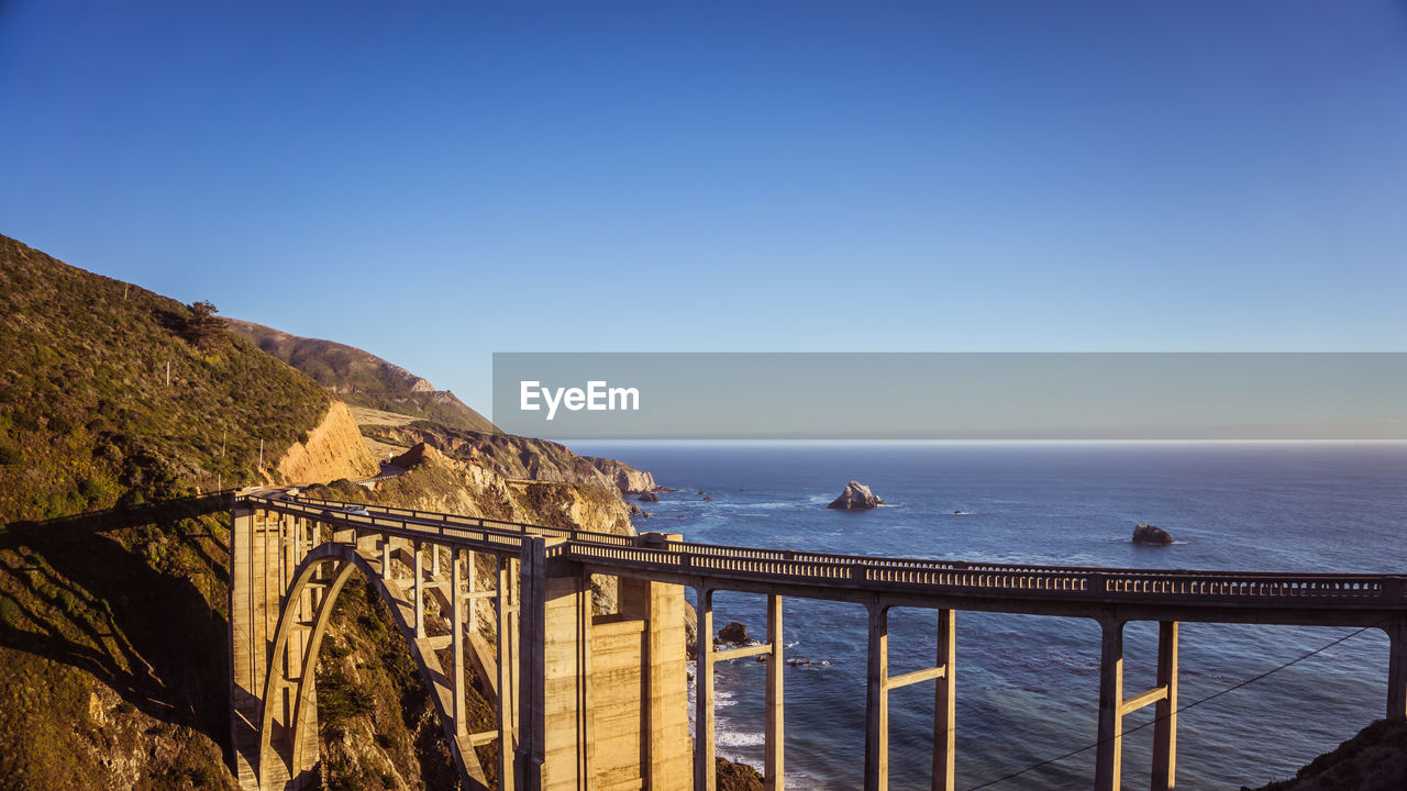 Scenic view of sea against clear blue sky