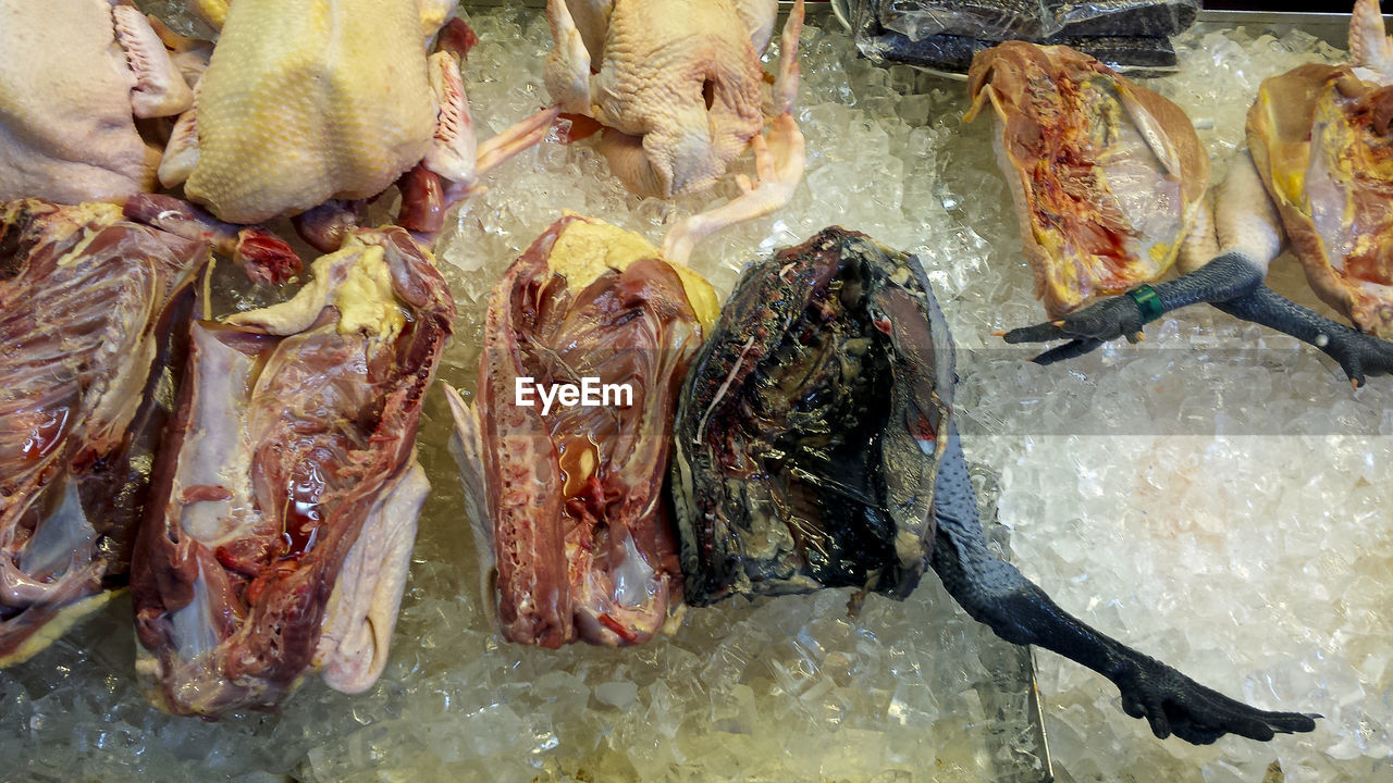 HIGH ANGLE VIEW OF FISH IN MARKET