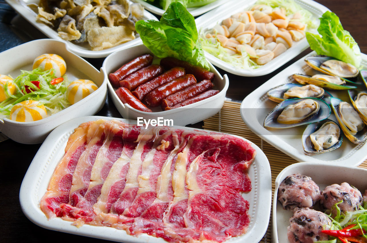 High angle view of food in plate on table