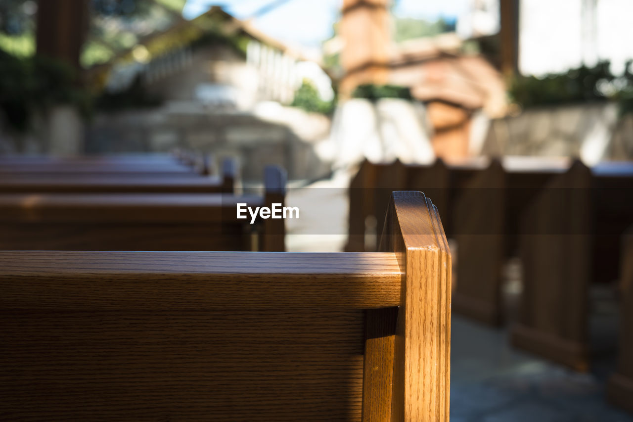 Close-up of wooden bench