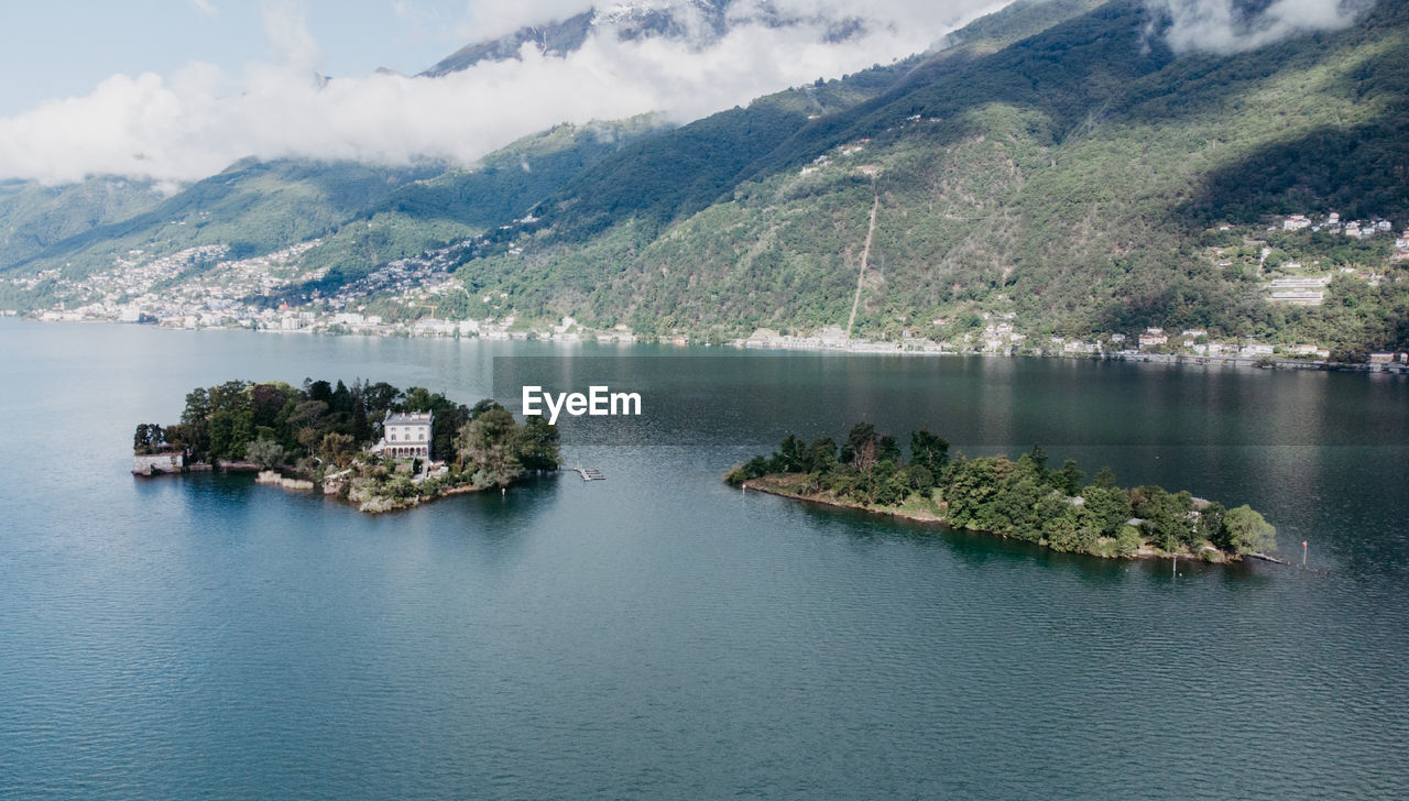 Scenic view of brissago island from the sky