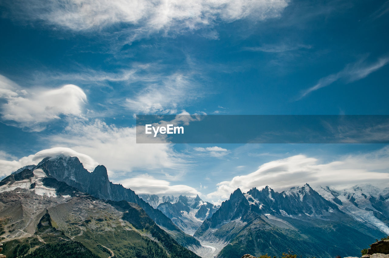 Scenic view of snowcapped mountains against sky