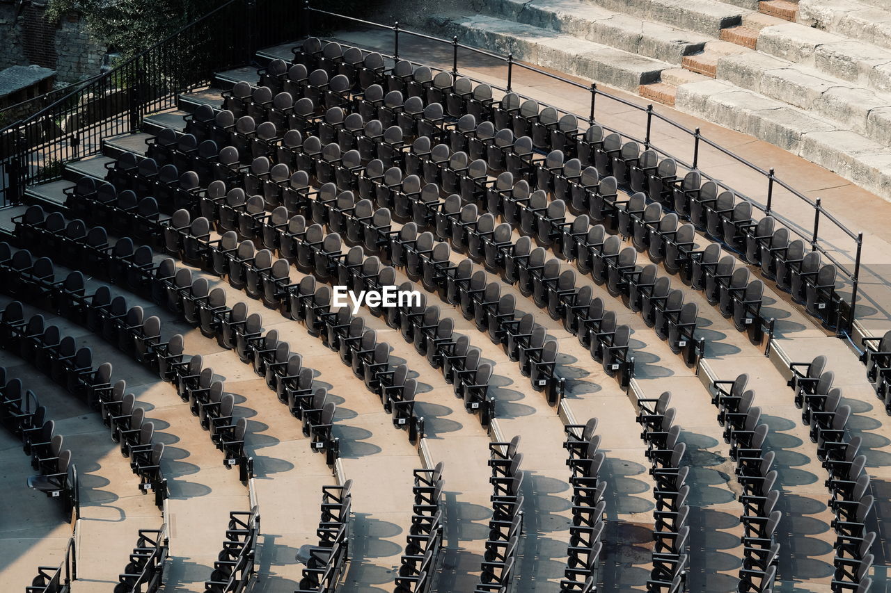 High angle view of auditorium chairs