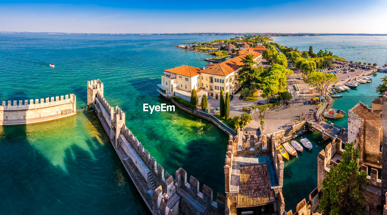 High angle view of lake against sky