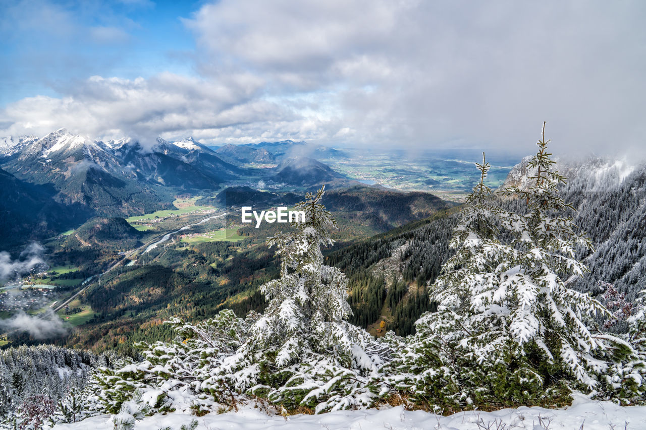 Scenic view of snowcapped mountains against sky