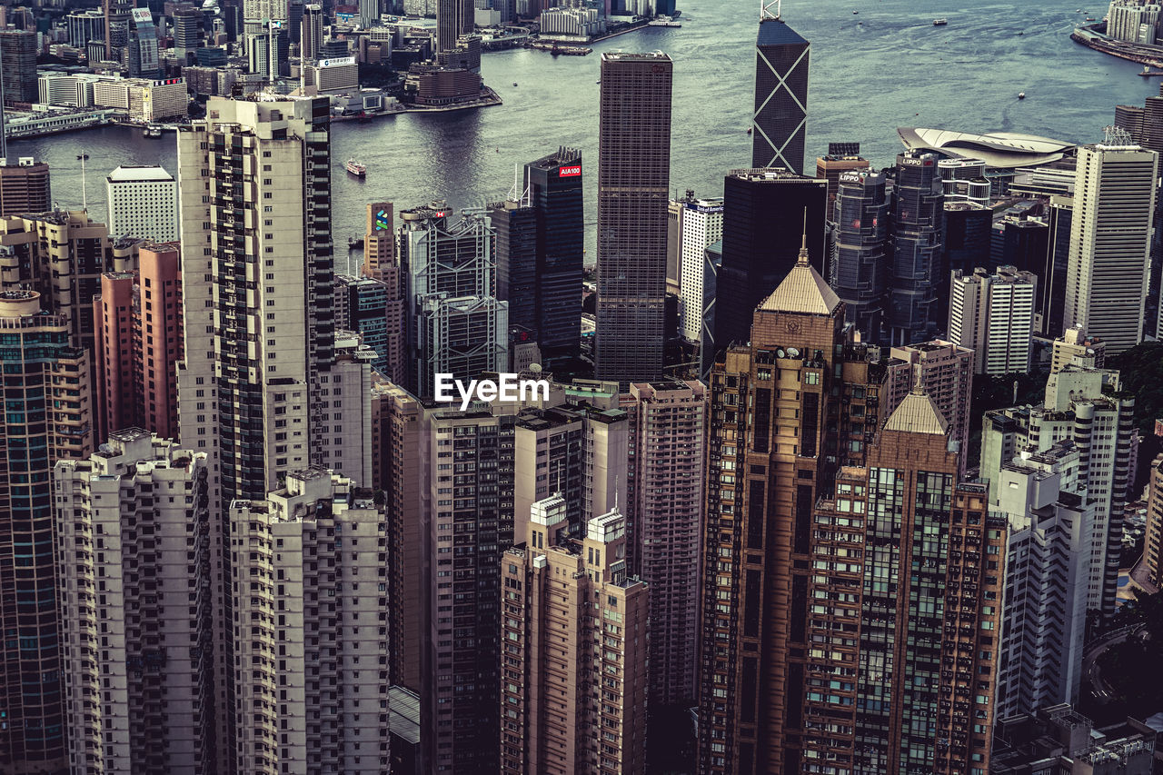 high angle view of city buildings