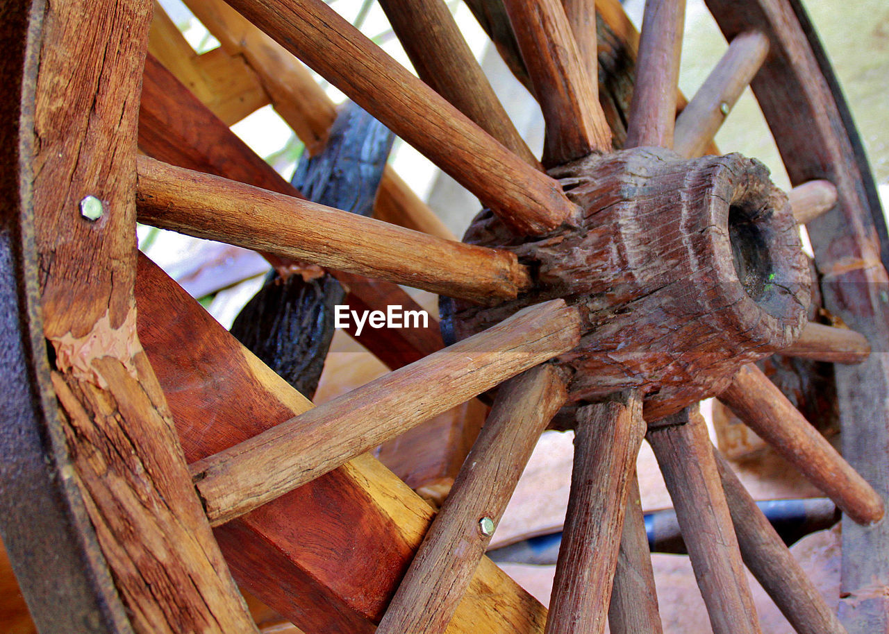 Close-up of handmade wooden wheel