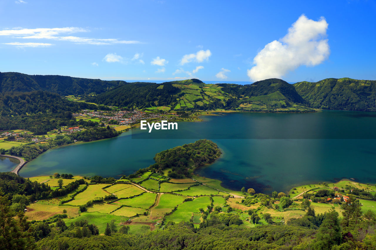 Scenic view of lake amidst landscape at azores