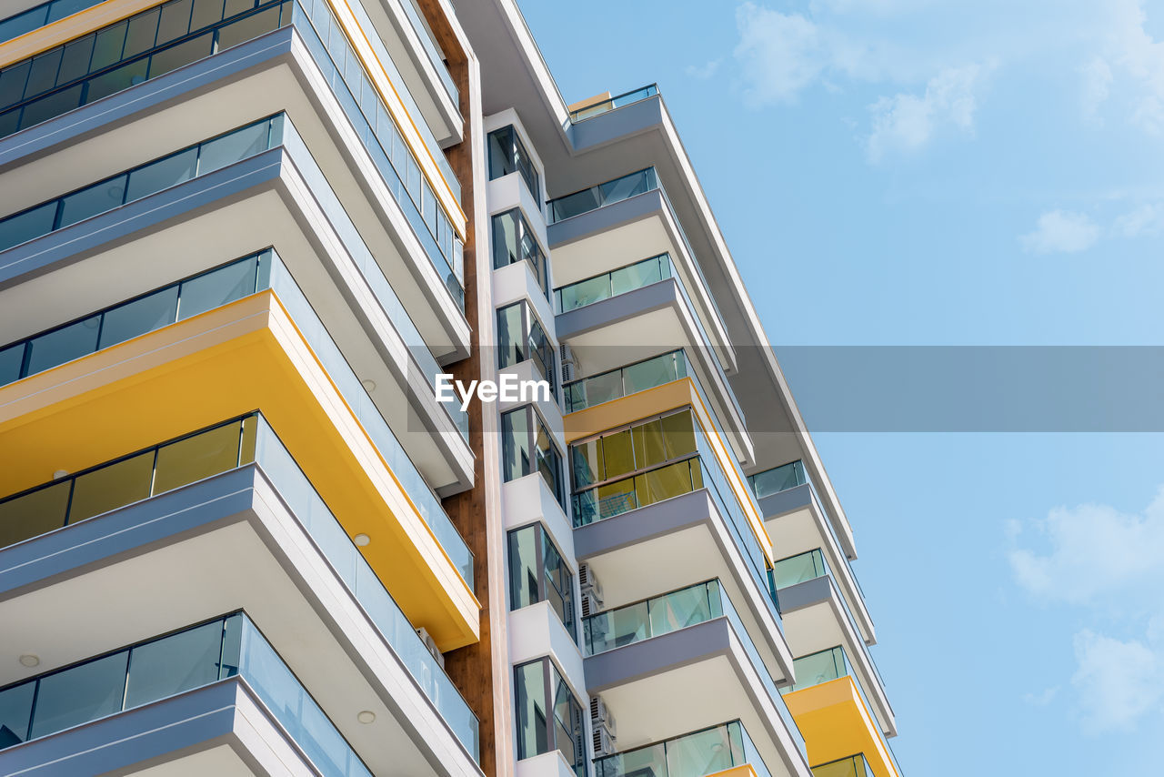 Part of a modern residential building with large balconies. architecture of southern turkey.