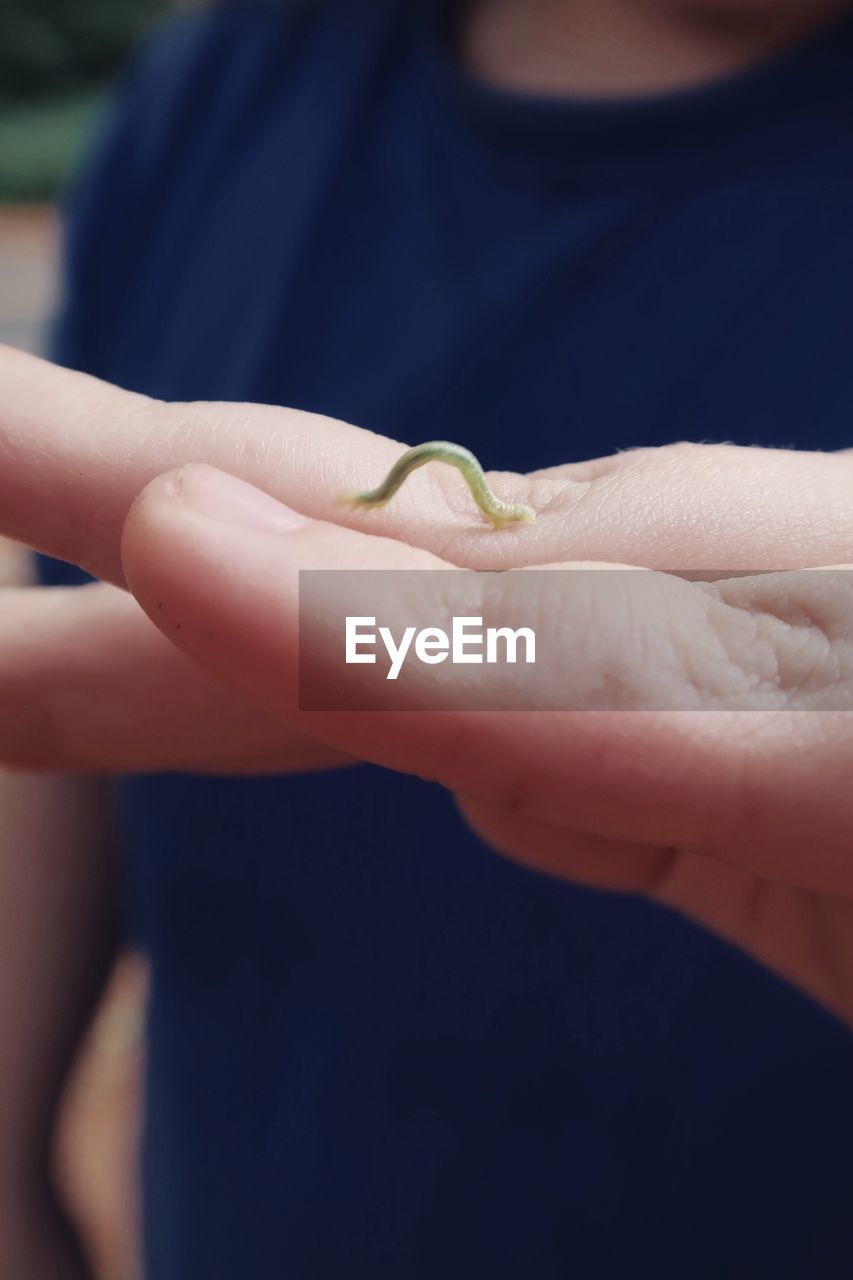 My daughter holding an inchworm