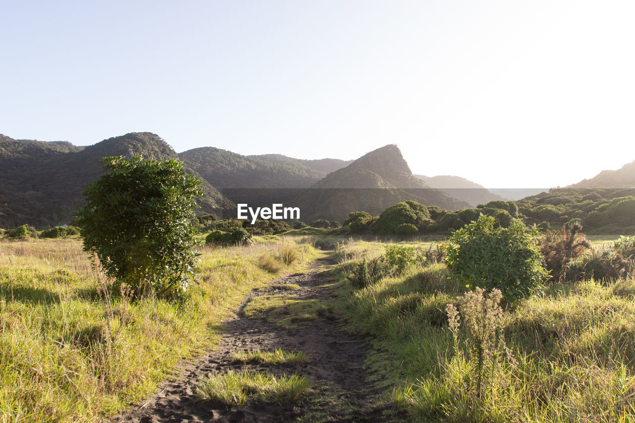 SCENIC VIEW OF LANDSCAPE AND MOUNTAINS AGAINST SKY