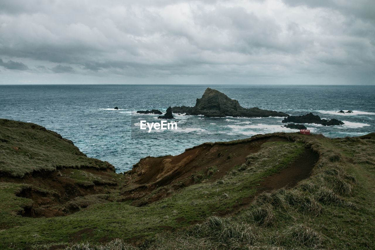 SCENIC VIEW OF SEA AGAINST CLOUDY SKY