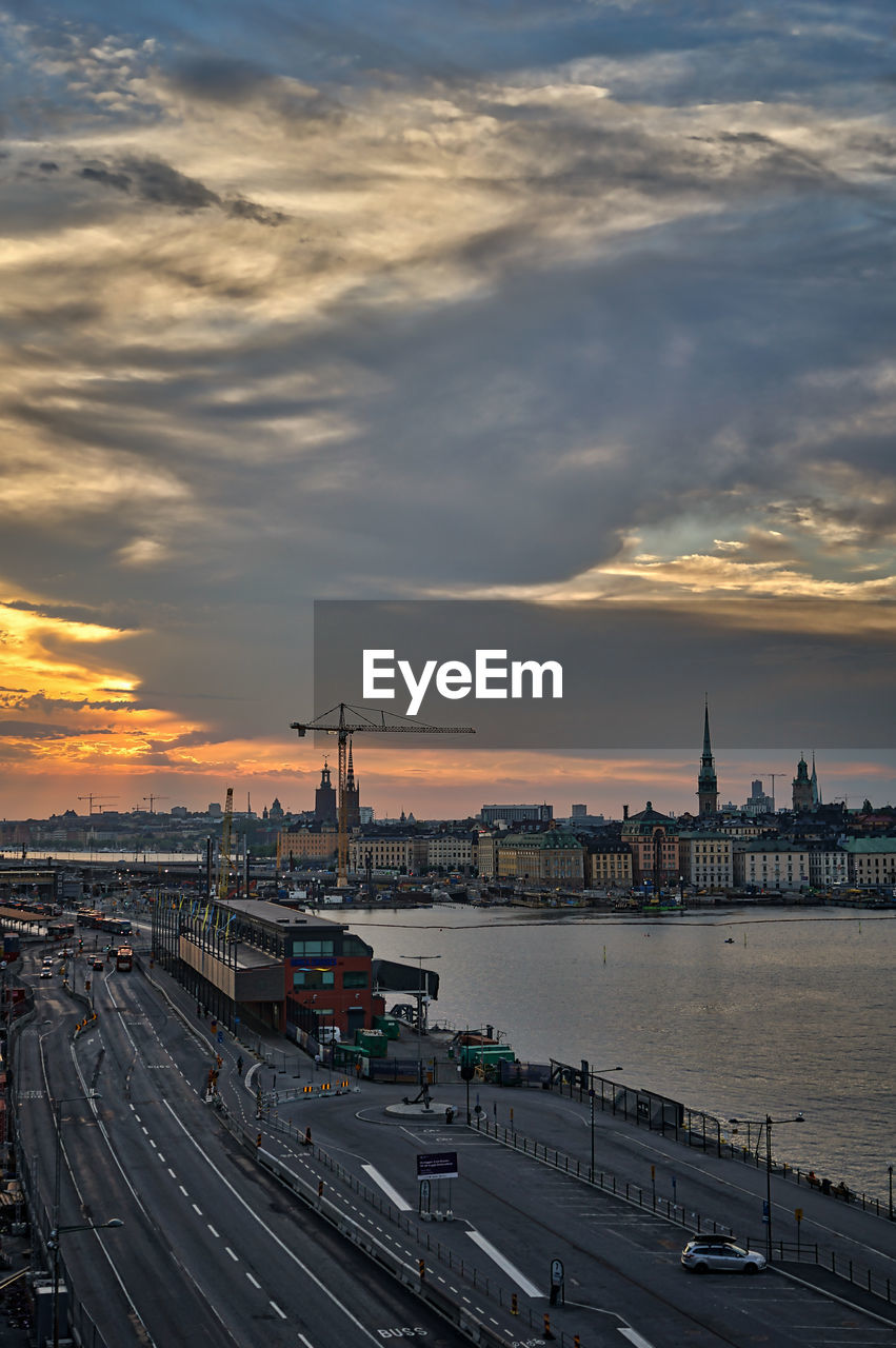 High angle view of bridge over river during sunset