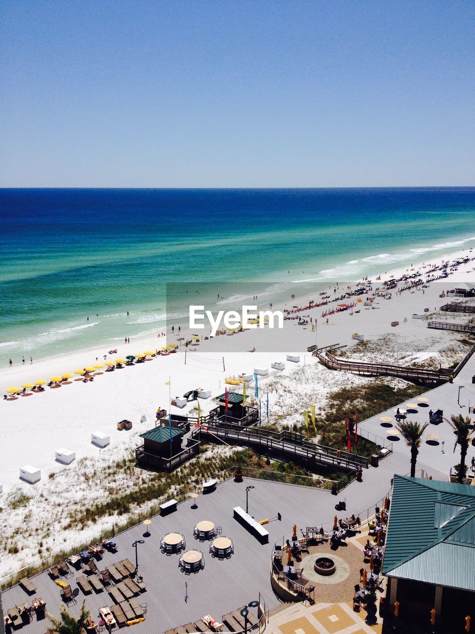 High angle view of beach against clear sky