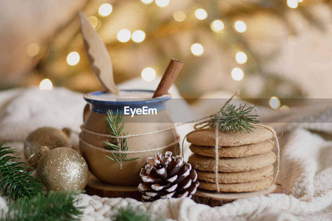 Close-up of christmas decoration on table