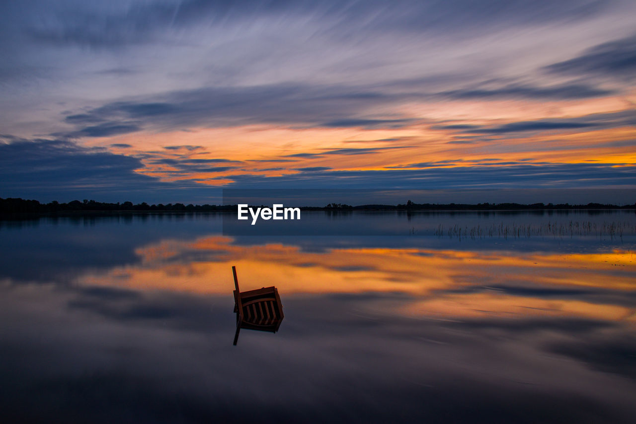 Scenic view of lake against sky during sunset